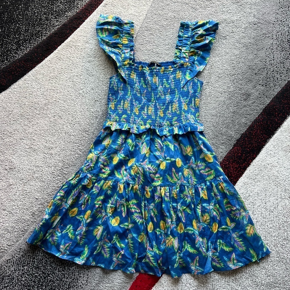 Caballero Anthropologie Floral Smocked Mini Flutter Sleeve Dress